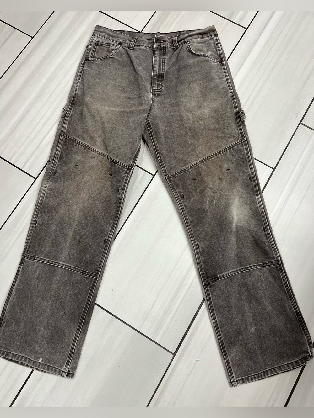 Vintage WXY Faded brown Double Knee Carpenter Work Pants 32x30 Distressed